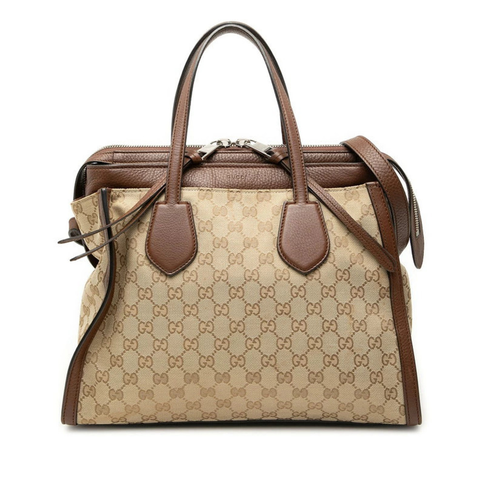 Gucci GG Canvas Shoulder Bag Handbag Brown Leather